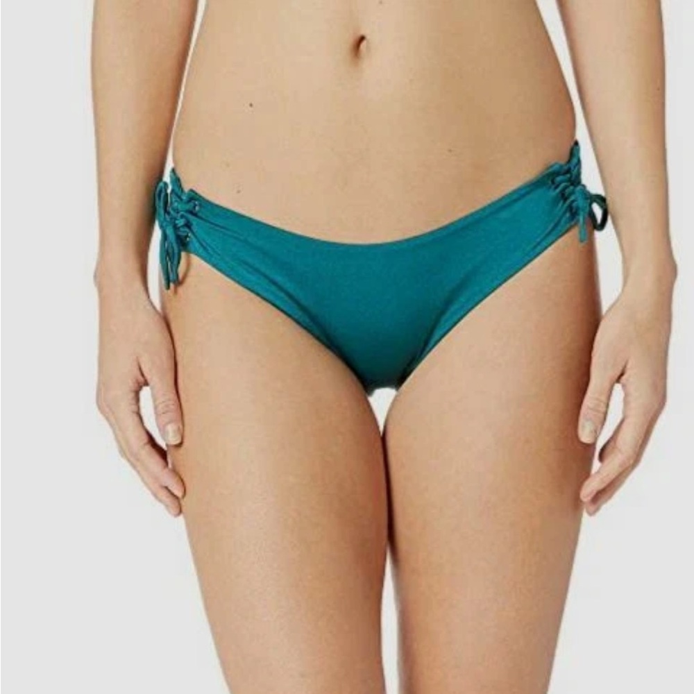 NWT Shimmery dark teal RVCA side tie bikini bottoms size L